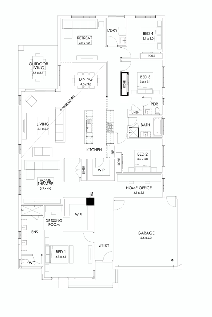 32  Floor Floorplan (Raked ceiling 17 deg to bed)