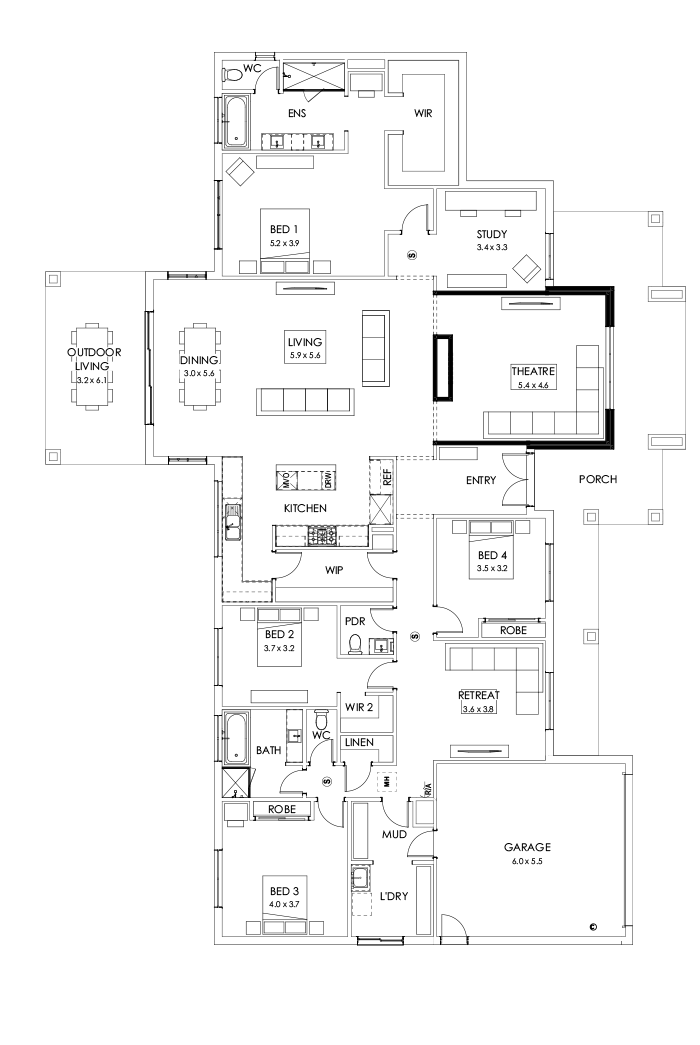 42  Floor Floorplan (Raked ceiling 10.5 deg theatre - Flipped)