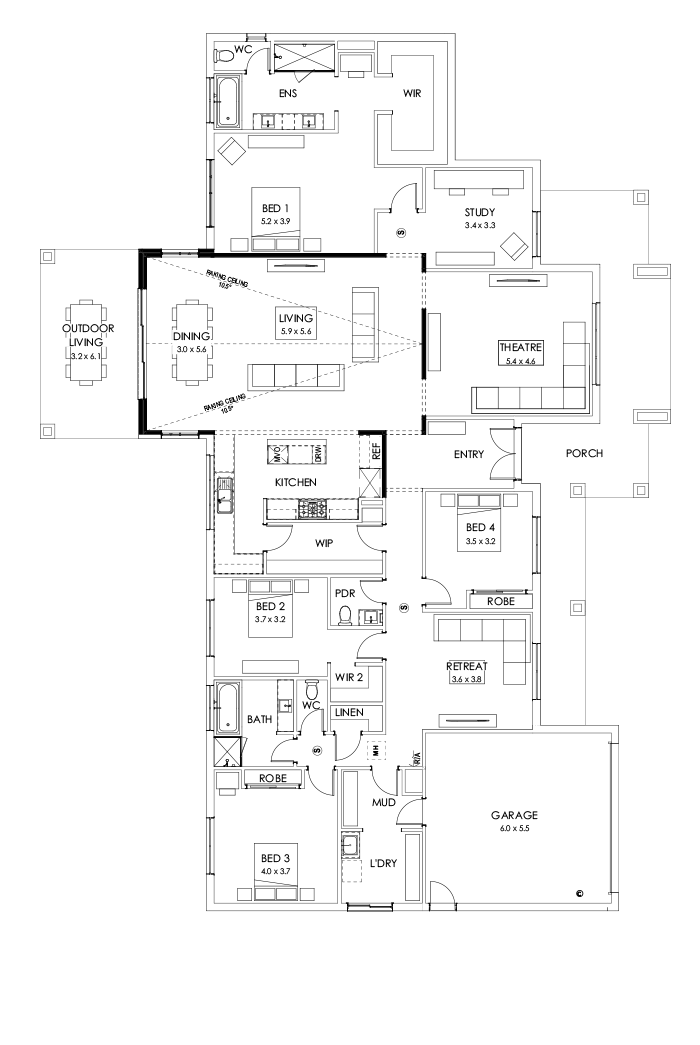 42  Floor Floorplan (Raked ceiling 10.5 deg)