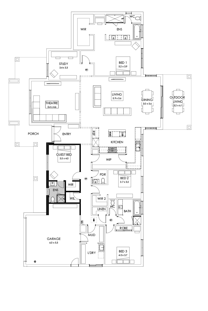 42  Floor Floorplan (Additional ensuite - Flipped)