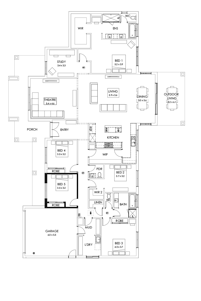 42  Floor Floorplan (5th bedroom - Flipped)