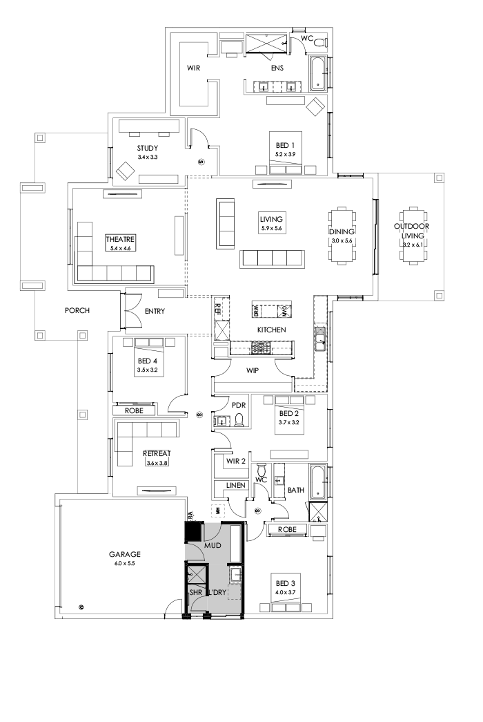 42  Floor Floorplan (Shower to laundry - Flipped)