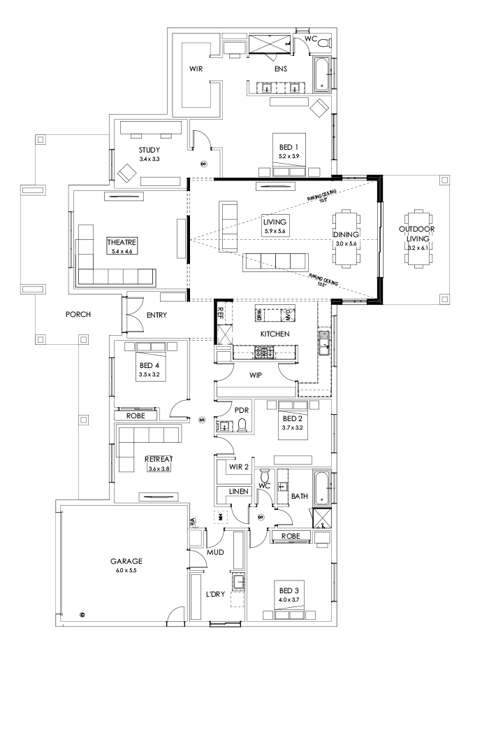42  Floor Floorplan (Raked ceiling 10.5 deg - Flipped)