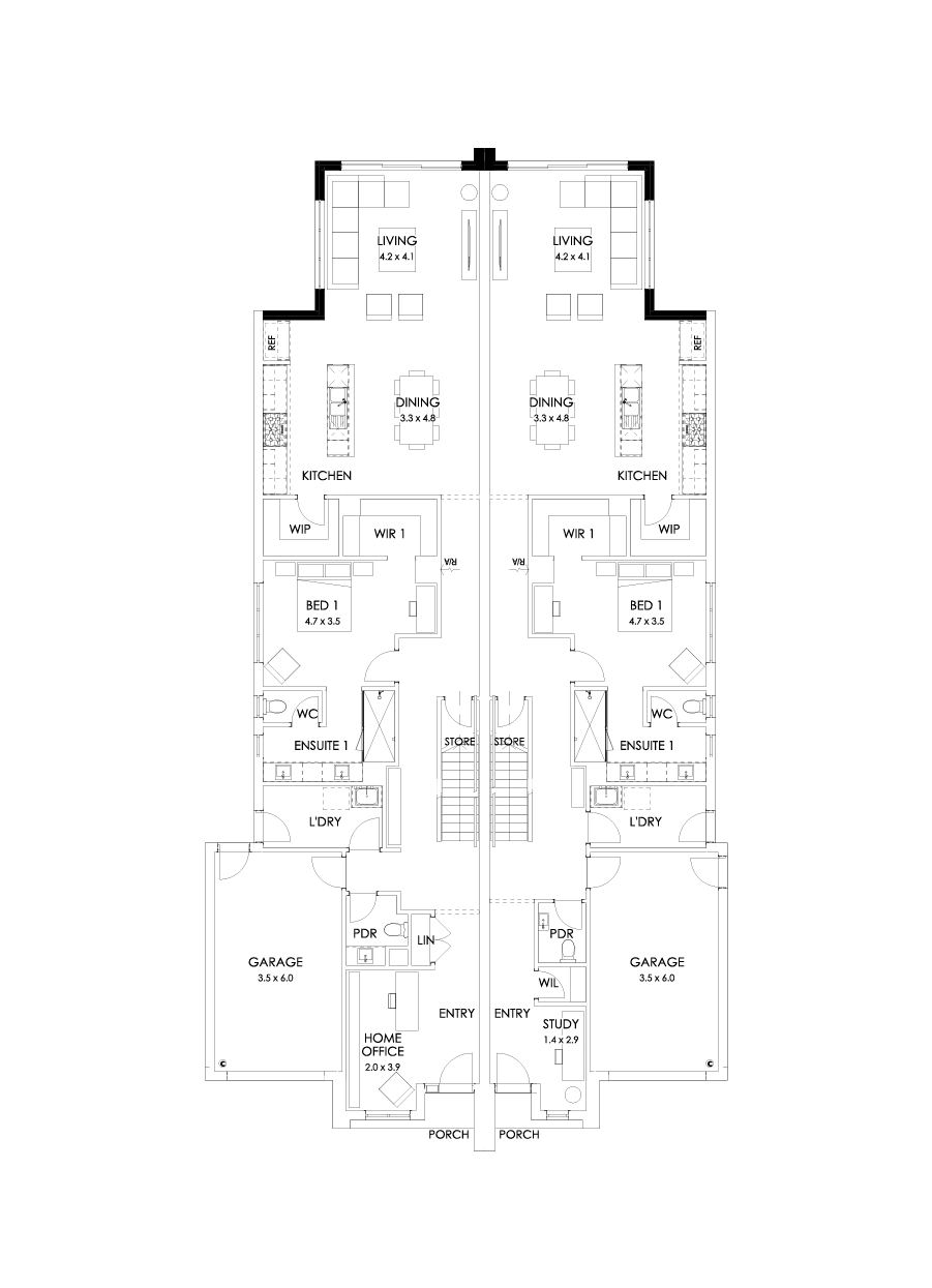 31 & 30 Ground Floor Floorplan (3m side setback)