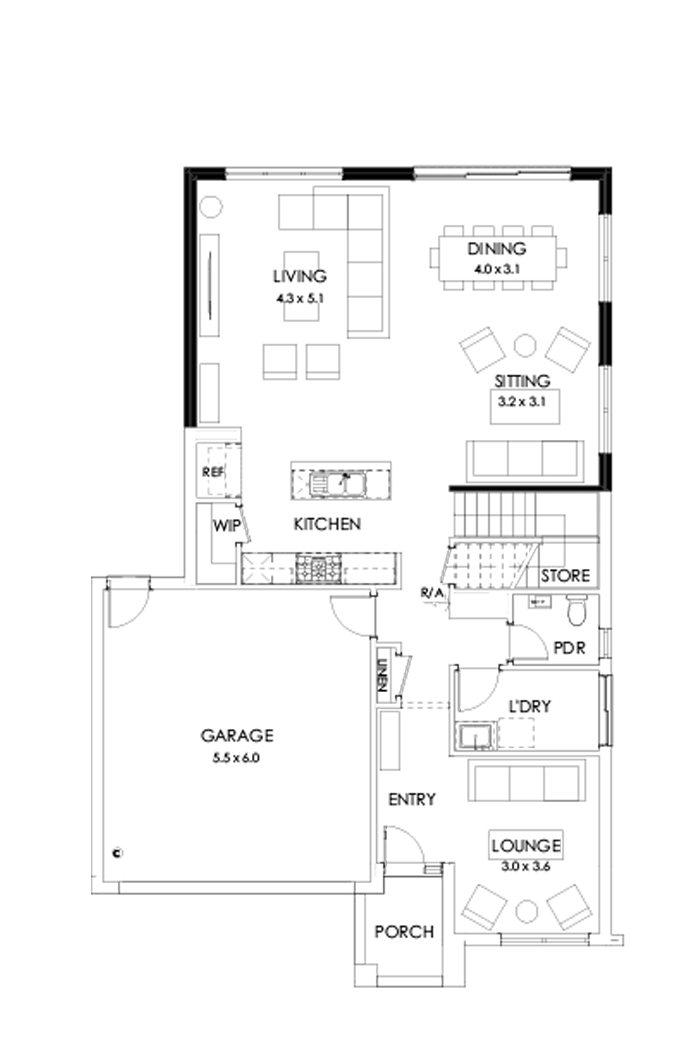 31 Ground Floor Floorplan (Larger living - Flipped)