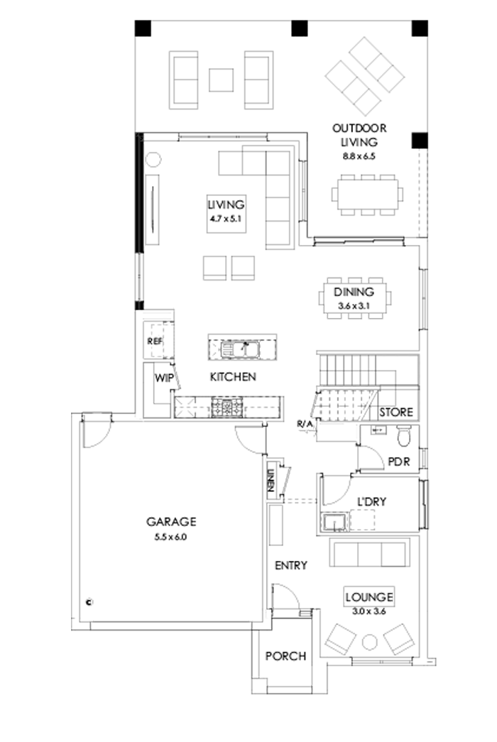 31 Ground Floor Floorplan (Full width outdoor living - Flipped)