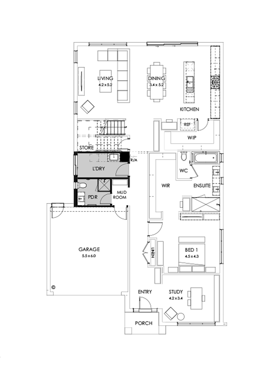 40 Ground Floor Floorplan (Shower to powder - Flipped)