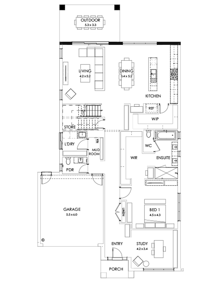 40 Ground Floor Floorplan (Rear balcony  - Flipped)