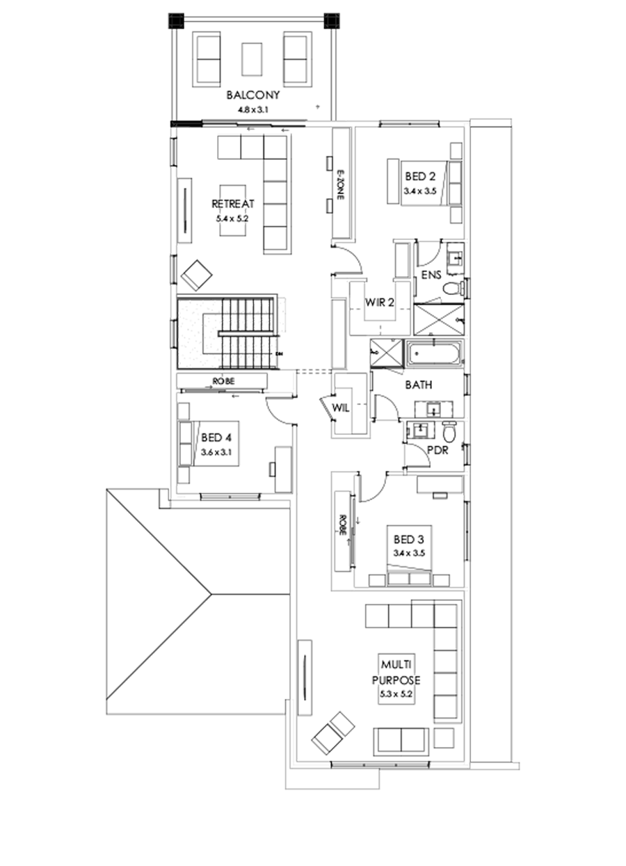 40 First Floor Floorplan (Rear balcony  - Flipped)