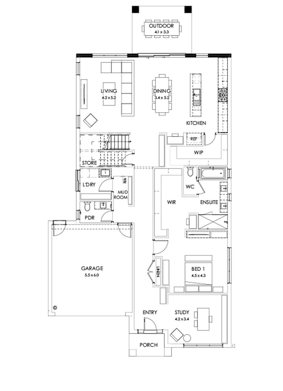 40 Ground Floor Floorplan (Outdoor living - Flipped)