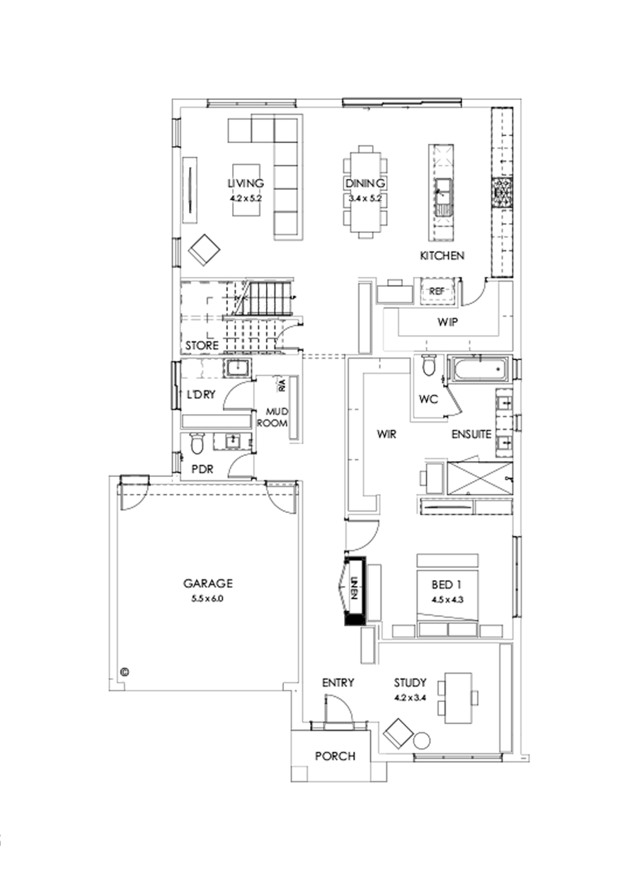 40 Ground Floor Floorplan (Guest bedroom - Flipped)