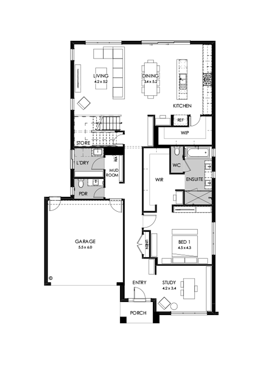 40 Ground Floor Floorplan (Standard  - Flipped)