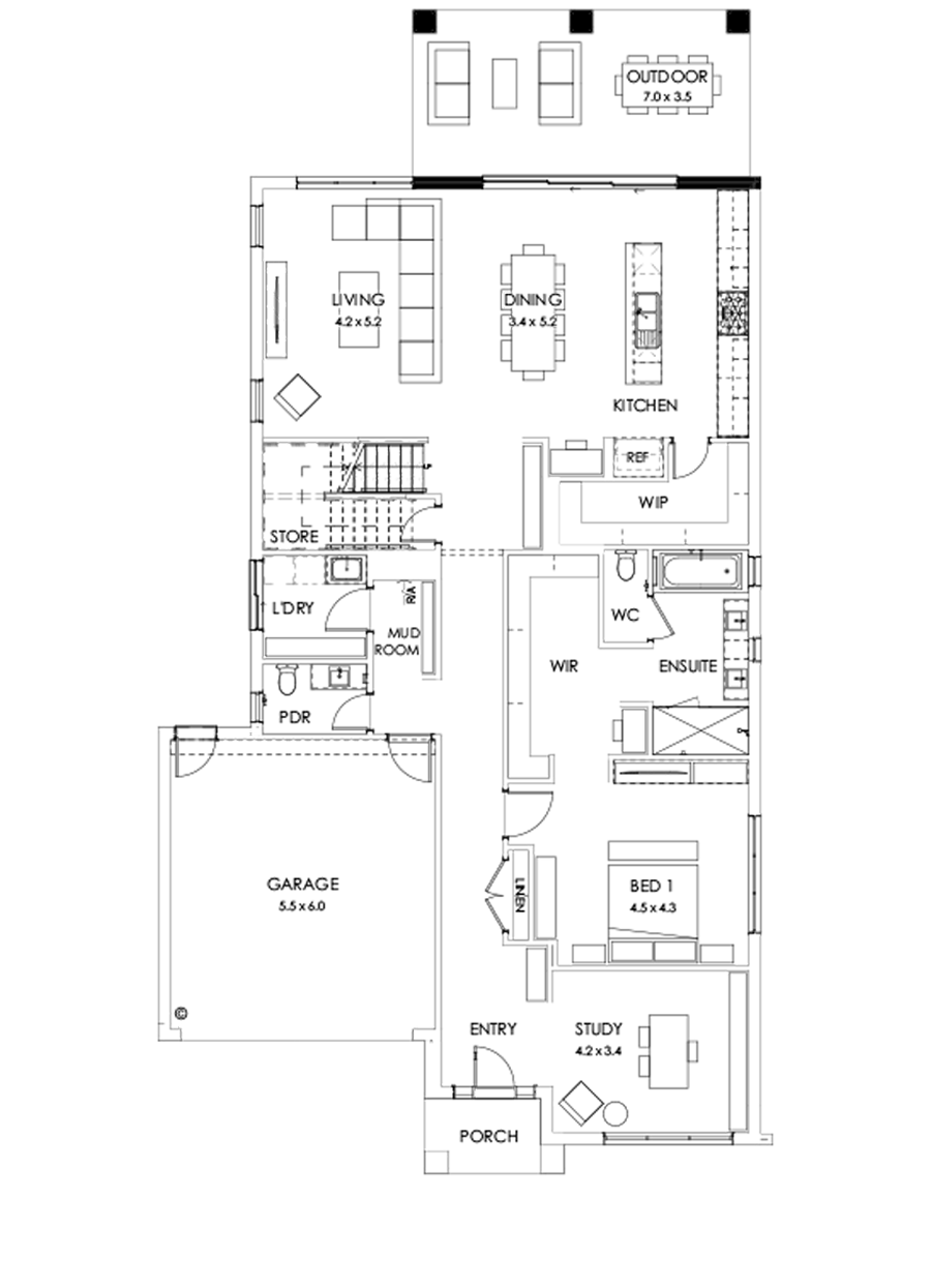 40 Ground Floor Floorplan (Grand outdoor living - Flipped)