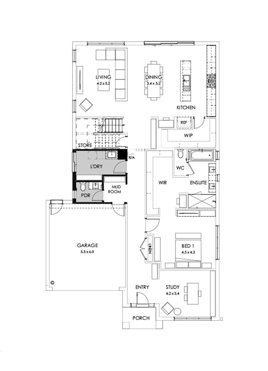 40 Ground Floor Floorplan (Grand laundry - Flipped)