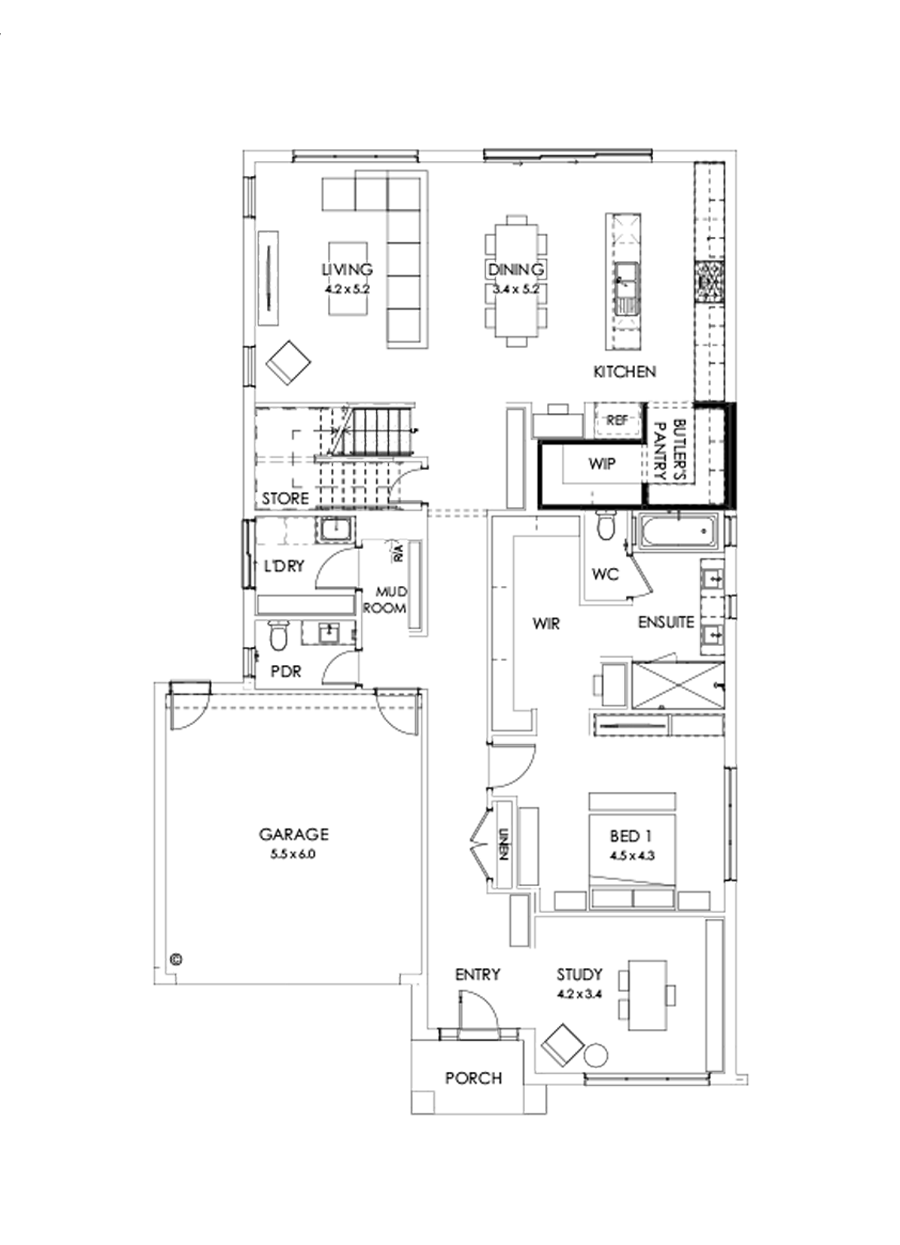 40 Ground Floor Floorplan (Butler's pantry - Included - Flipped)