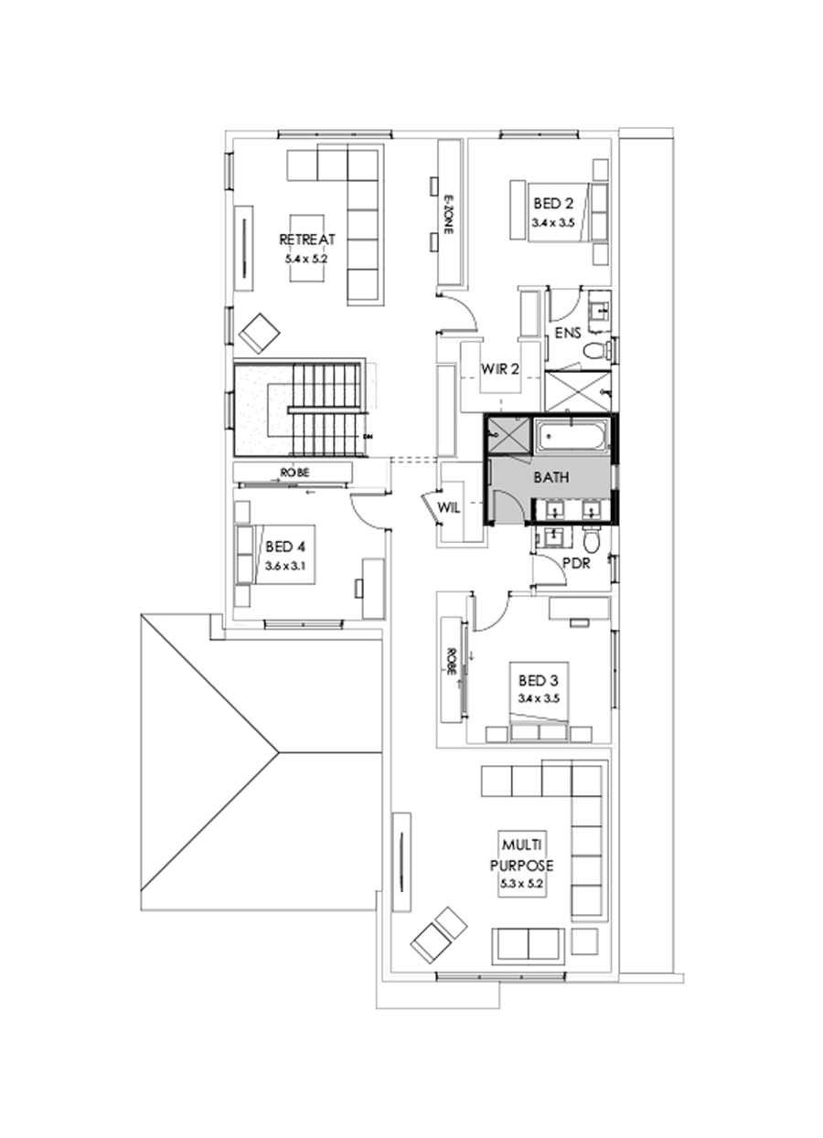 40 First Floor Floorplan (Bathroom upgrade - Flipped)