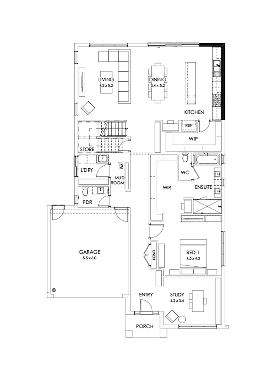 40 Ground Floor Floorplan (Alternative kitchen - Flipped)