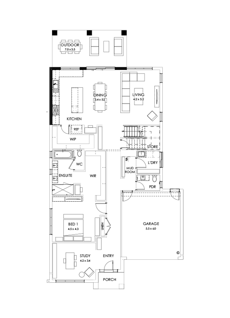 40 Ground Floor Floorplan (Alternate kitchen L shaped)