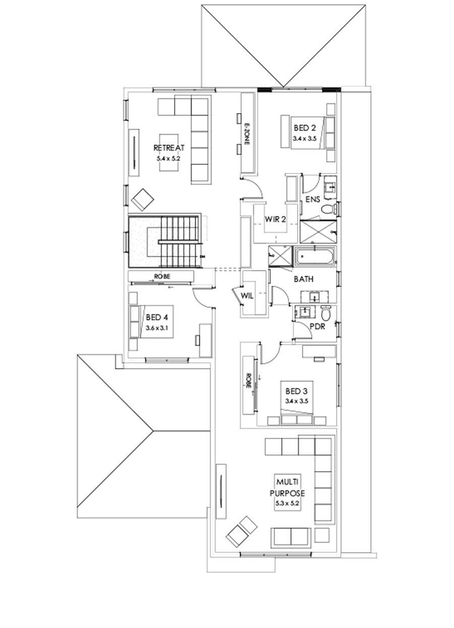 40 First Floor Floorplan (Alternate kitchen L shaped - Flipped)