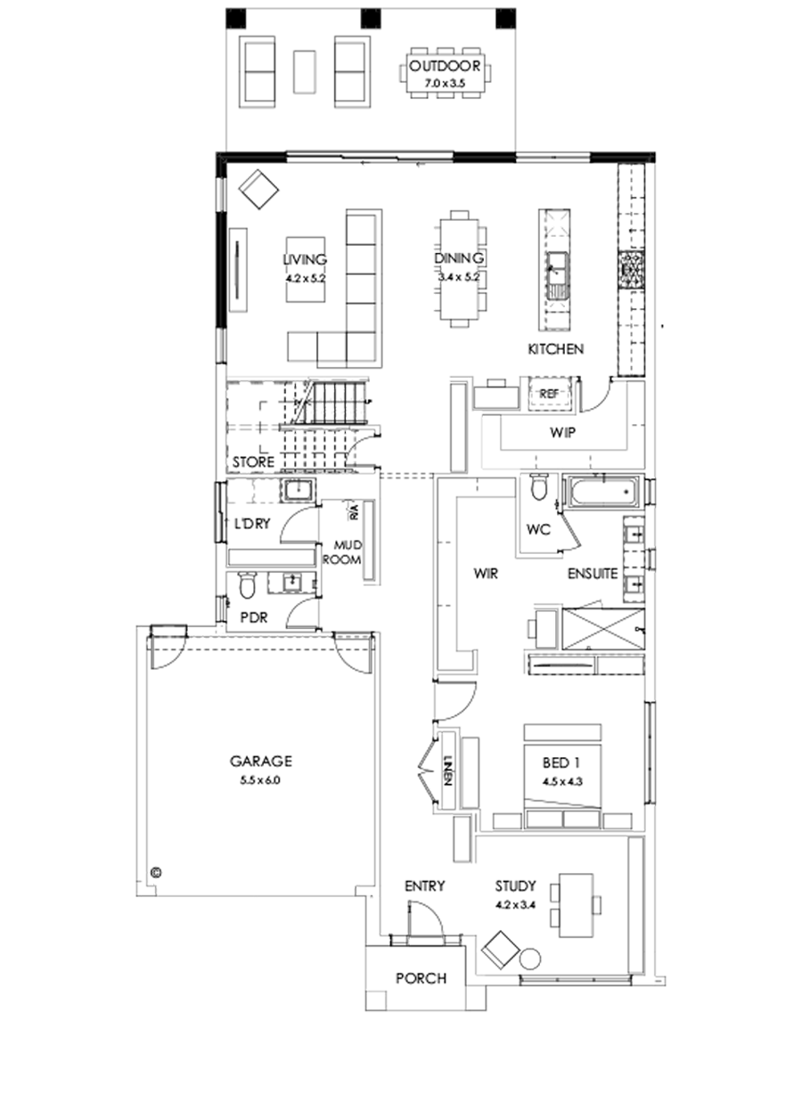 40 Ground Floor Floorplan (Alternate grand outdoor living - Flipped)