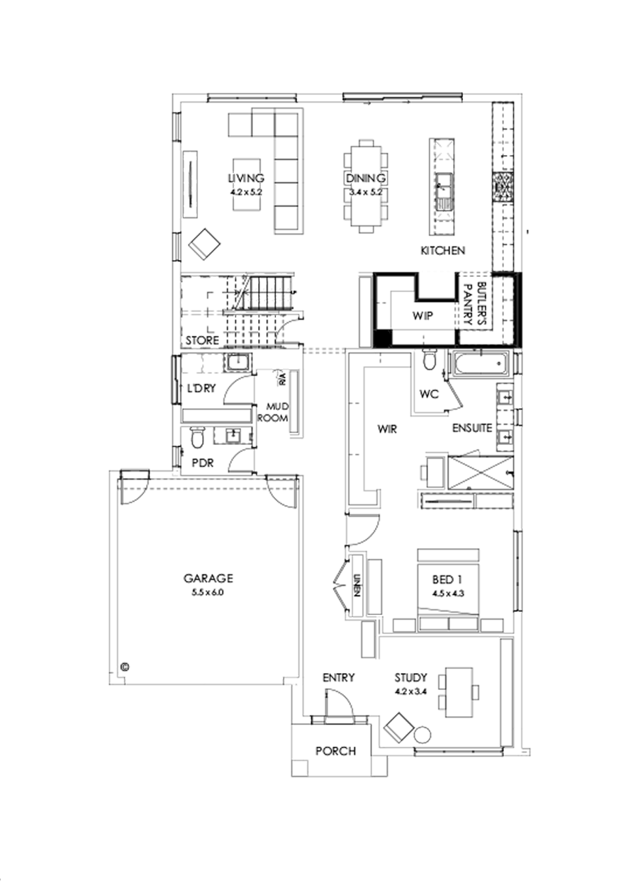 40 Ground Floor Floorplan (Alternate Butler's pantry - Flipped)