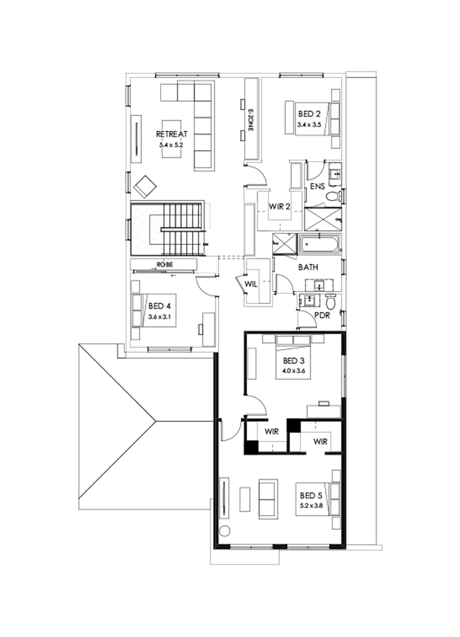 40 First Floor Floorplan (5th bedroom - Flipped)