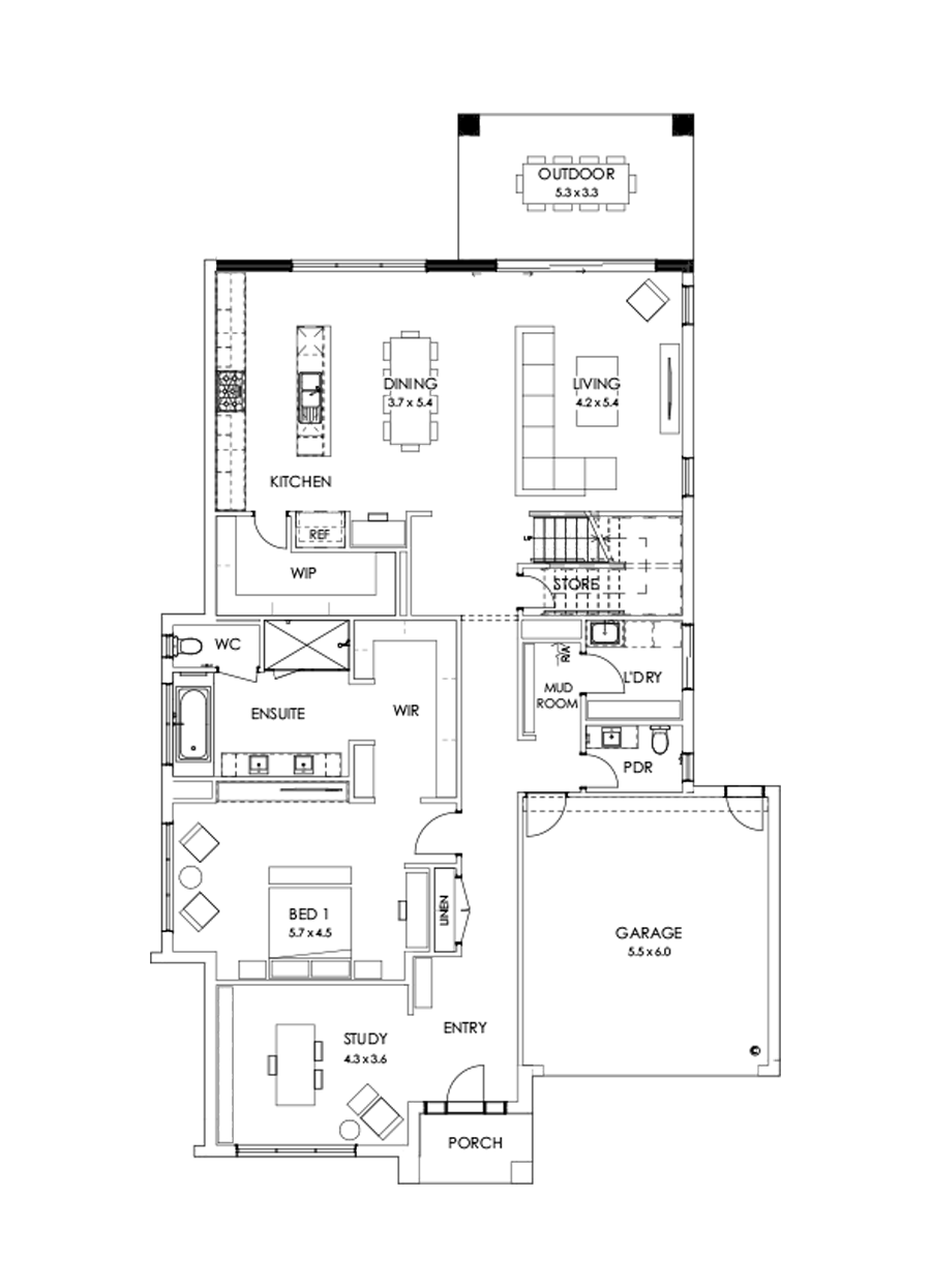 43 Ground Floor Floorplan (Rear balcony)