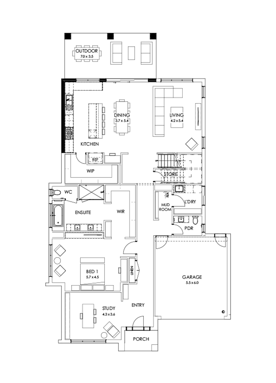 43 Ground Floor Floorplan (Alternate kitchen L-shaped)