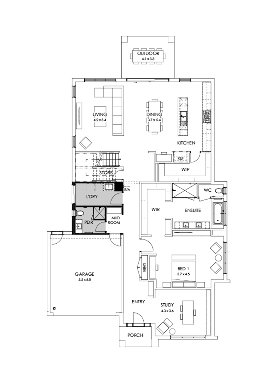 43 Ground Floor Floorplan (Shower to powder  - Flipped)