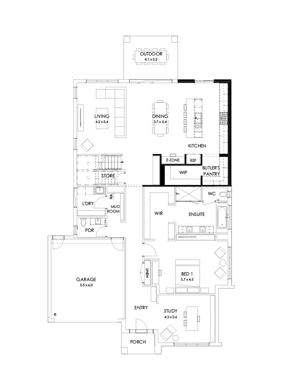 43 Ground Floor Floorplan (Larger kitchen - Flipped)