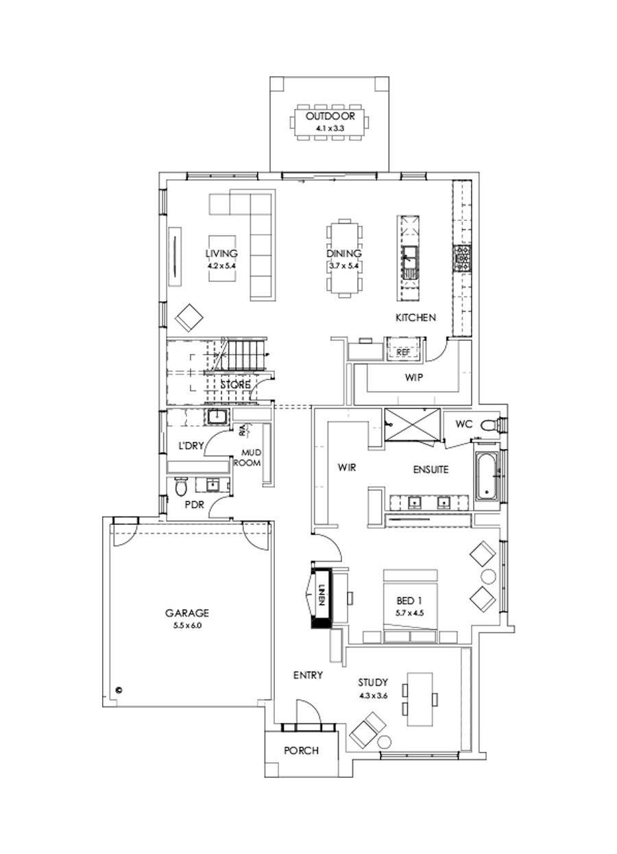 43 Ground Floor Floorplan (Guest bedroom - Flipped)