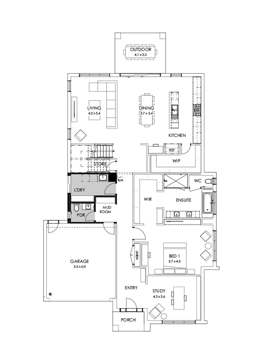 43 Ground Floor Floorplan (Grand laundry - Flipped)