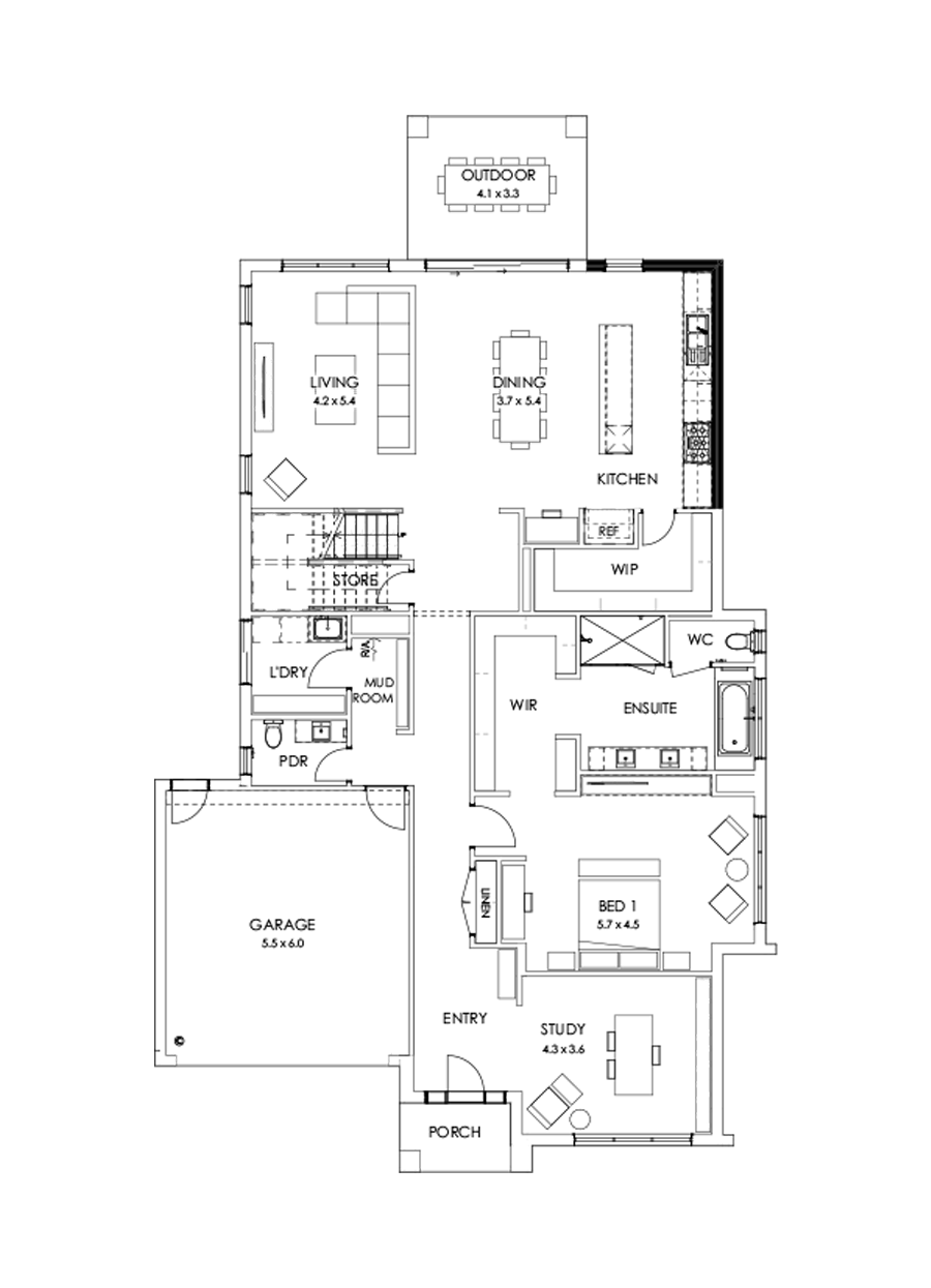 43 Ground Floor Floorplan (Alternate kitchen - Flipped)