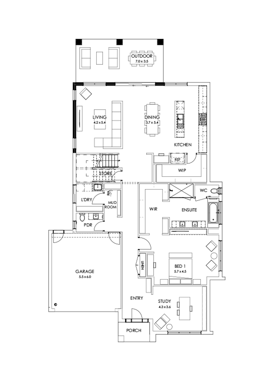 43 Ground Floor Floorplan (Alternate grand outdoor living - Flipped)