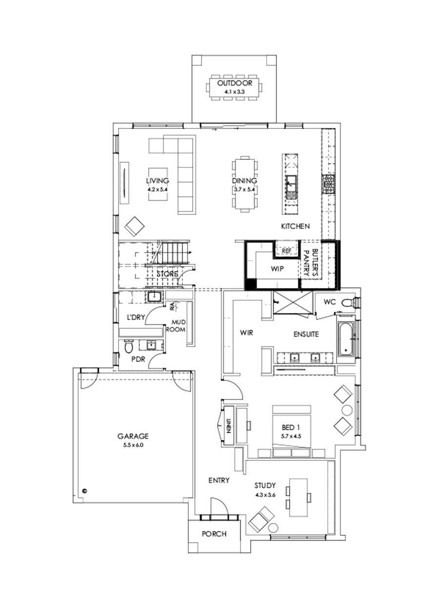 43 Ground Floor Floorplan (Alternate Butler's pantry - Flipped)