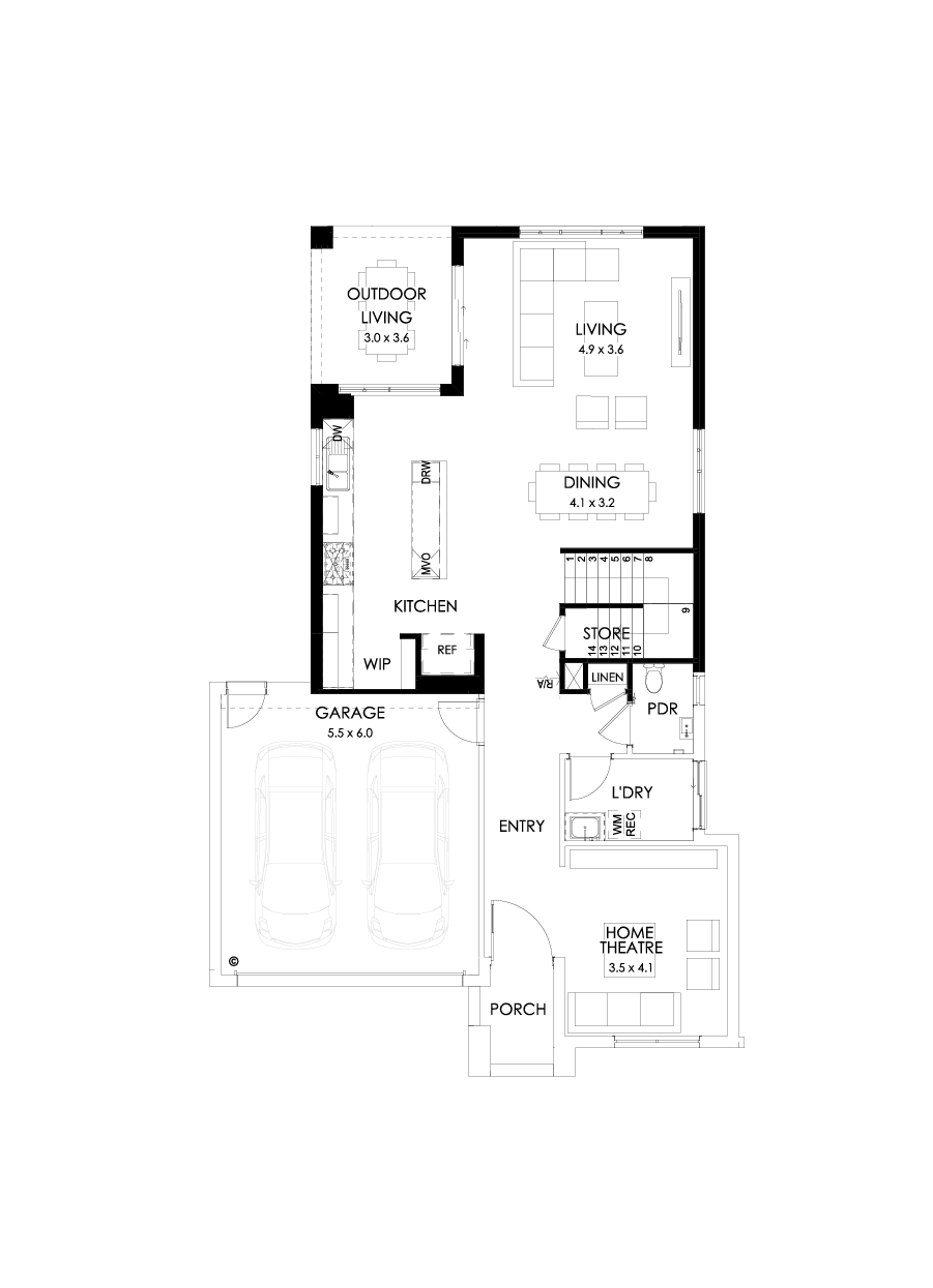 30 Ground Floor Floorplan (Rear flip with alternate kitchen)