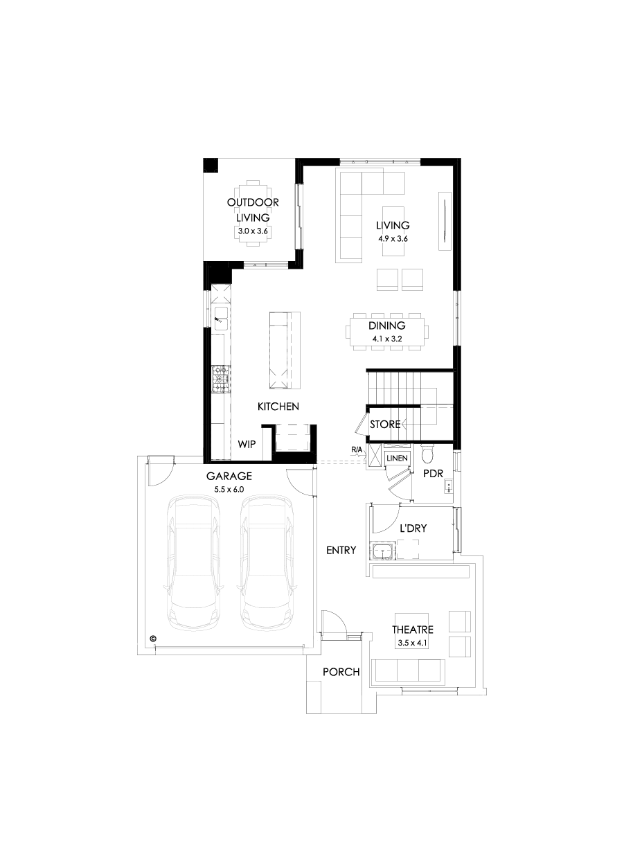 30 Ground Floor Floorplan (Rear flip with alternate kitchen)
