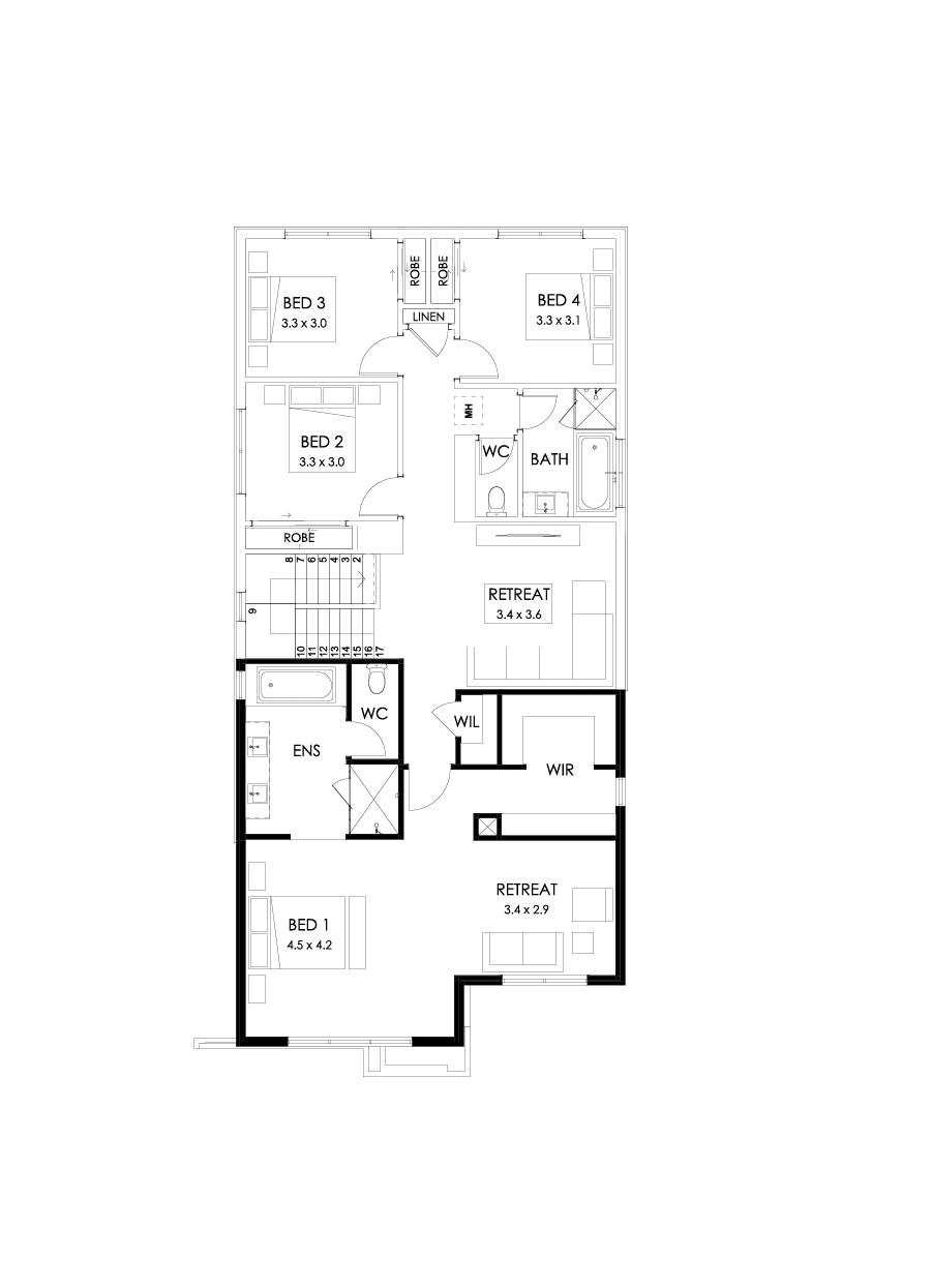 30 First Floor Floorplan (Build over garage - Flipped)
