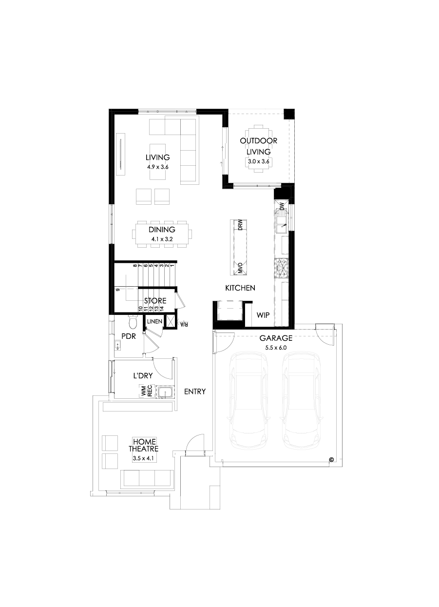 30 Ground Floor Floorplan (Rear flip with alternate kitchen - Flipped)