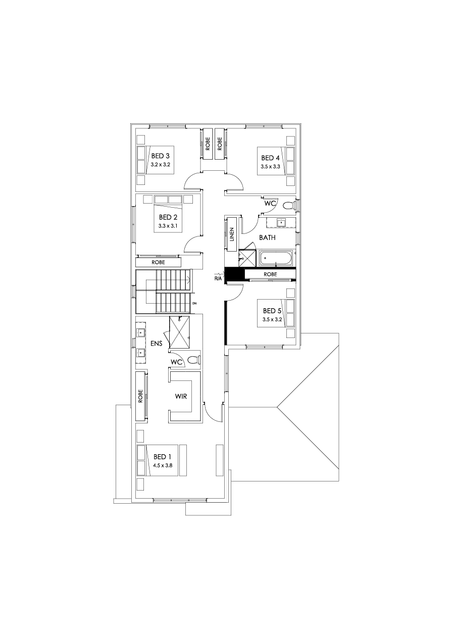 33 First Floor Floorplan (5th bedroom - Flipped)