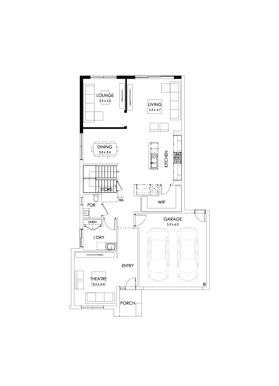 33 Ground Floor Floorplan (Larger living - Flipped)