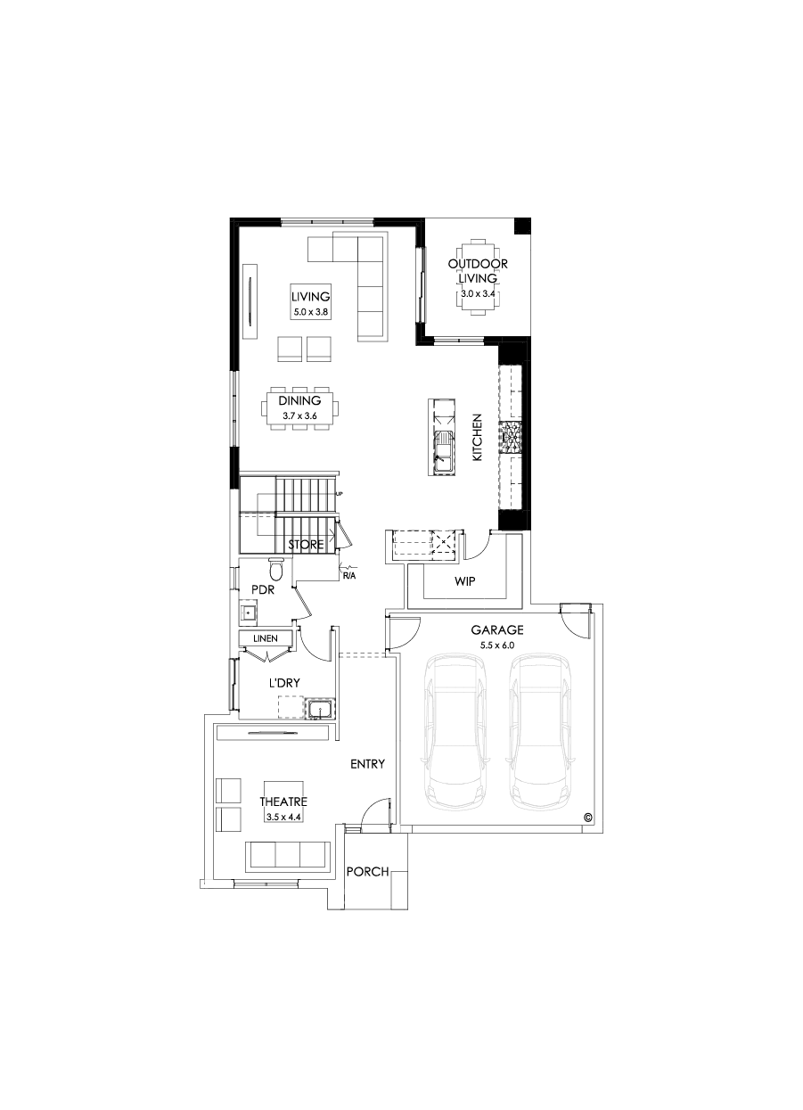 33 Ground Floor Floorplan (Rear flip - Flipped)