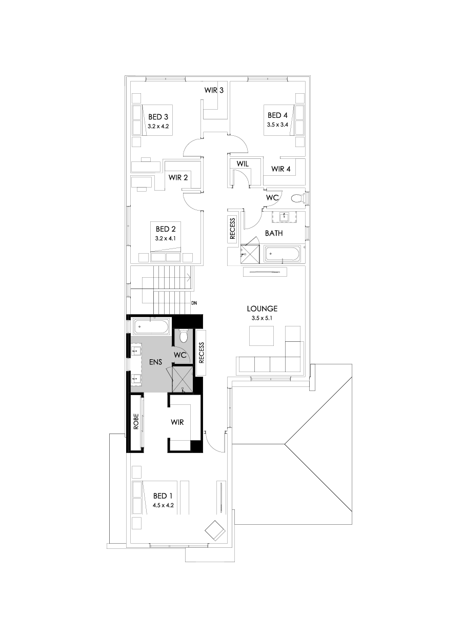 38 First Floor Floorplan (Bath to ensuite - Flipped)