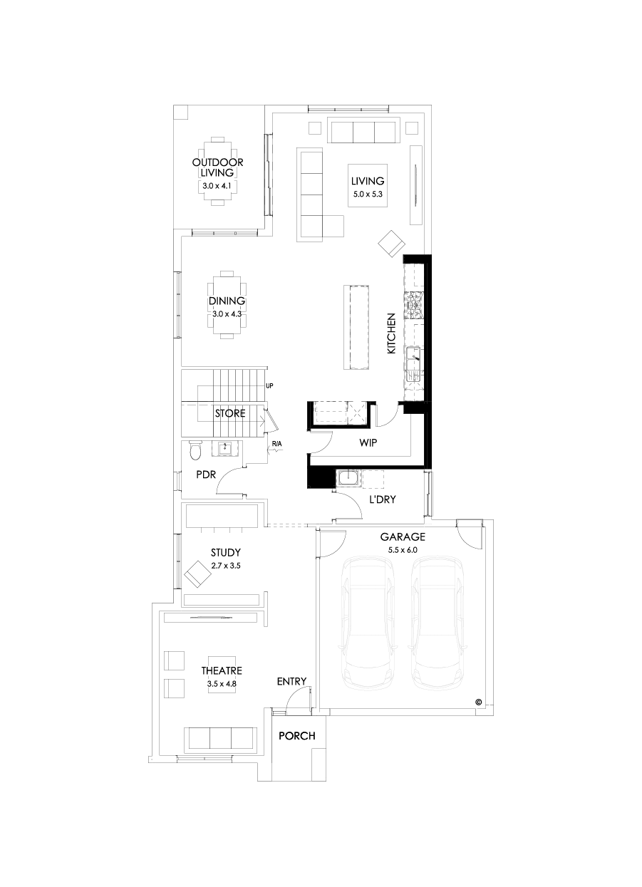 38 Ground Floor Floorplan (Alternate Kitchen - Flipped)