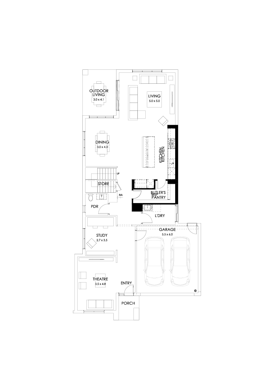 38 Ground Floor Floorplan (Alternate Kitchen - Flipped)