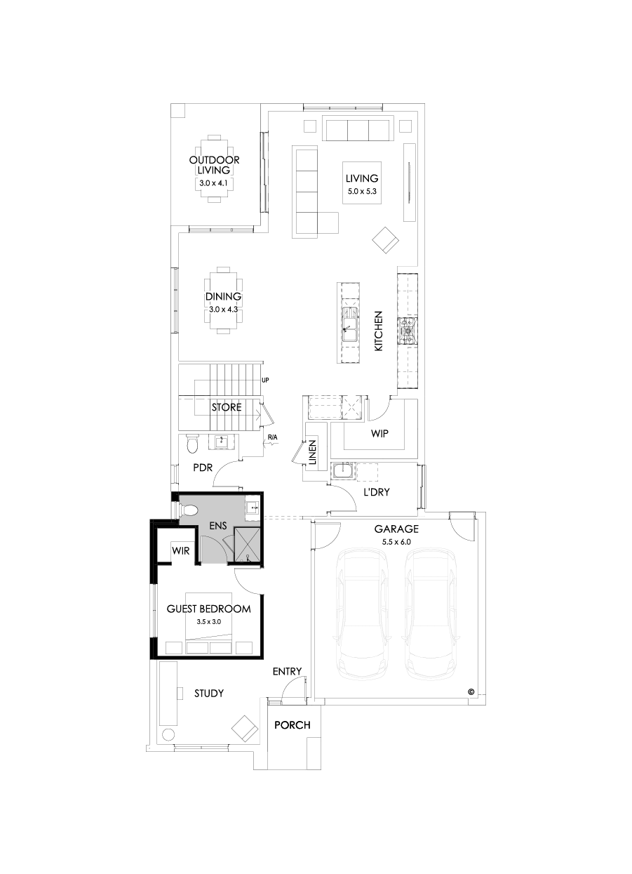 38 Ground Floor Floorplan (Guest bedroom - Flipped)