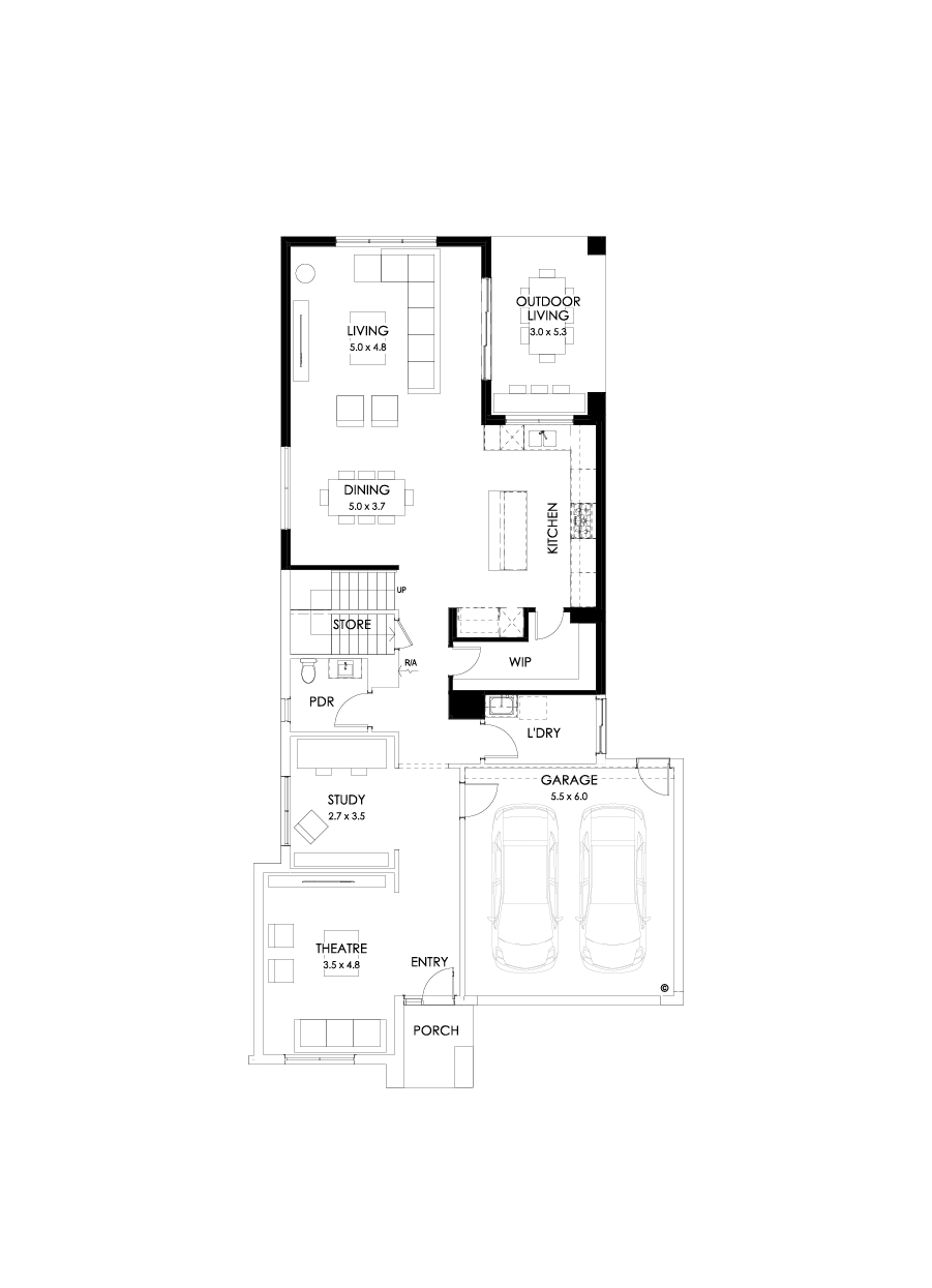 38 Ground Floor Floorplan (Rear flip with alternate kitchen  - Flipped)