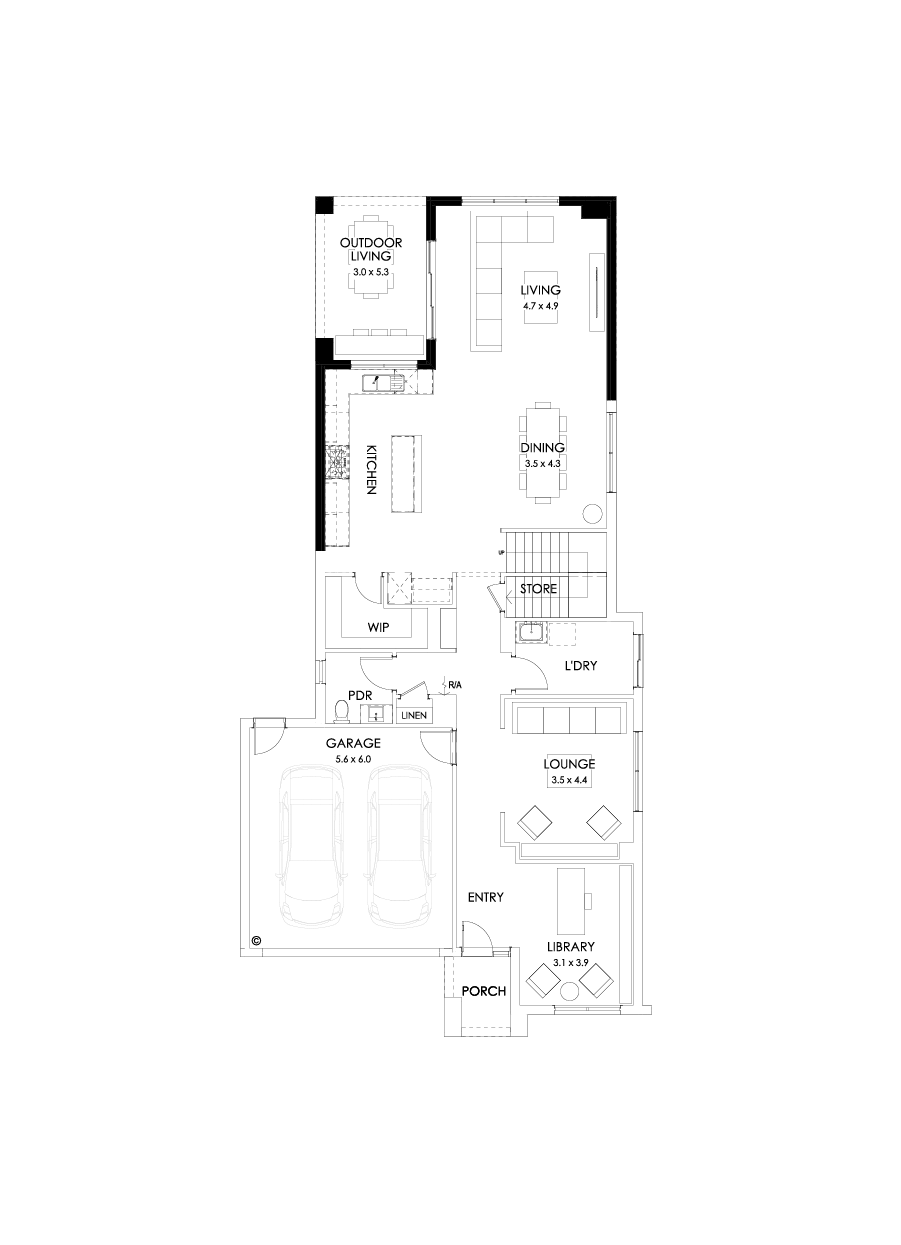 40 Ground Floor Floorplan (Rear flip with alternate kitchen)