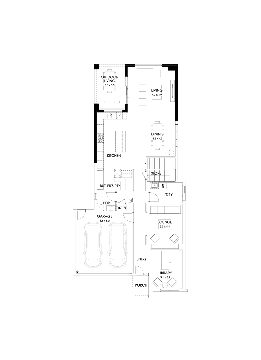 40 Ground Floor Floorplan (Rear flip with alternate kitchen)