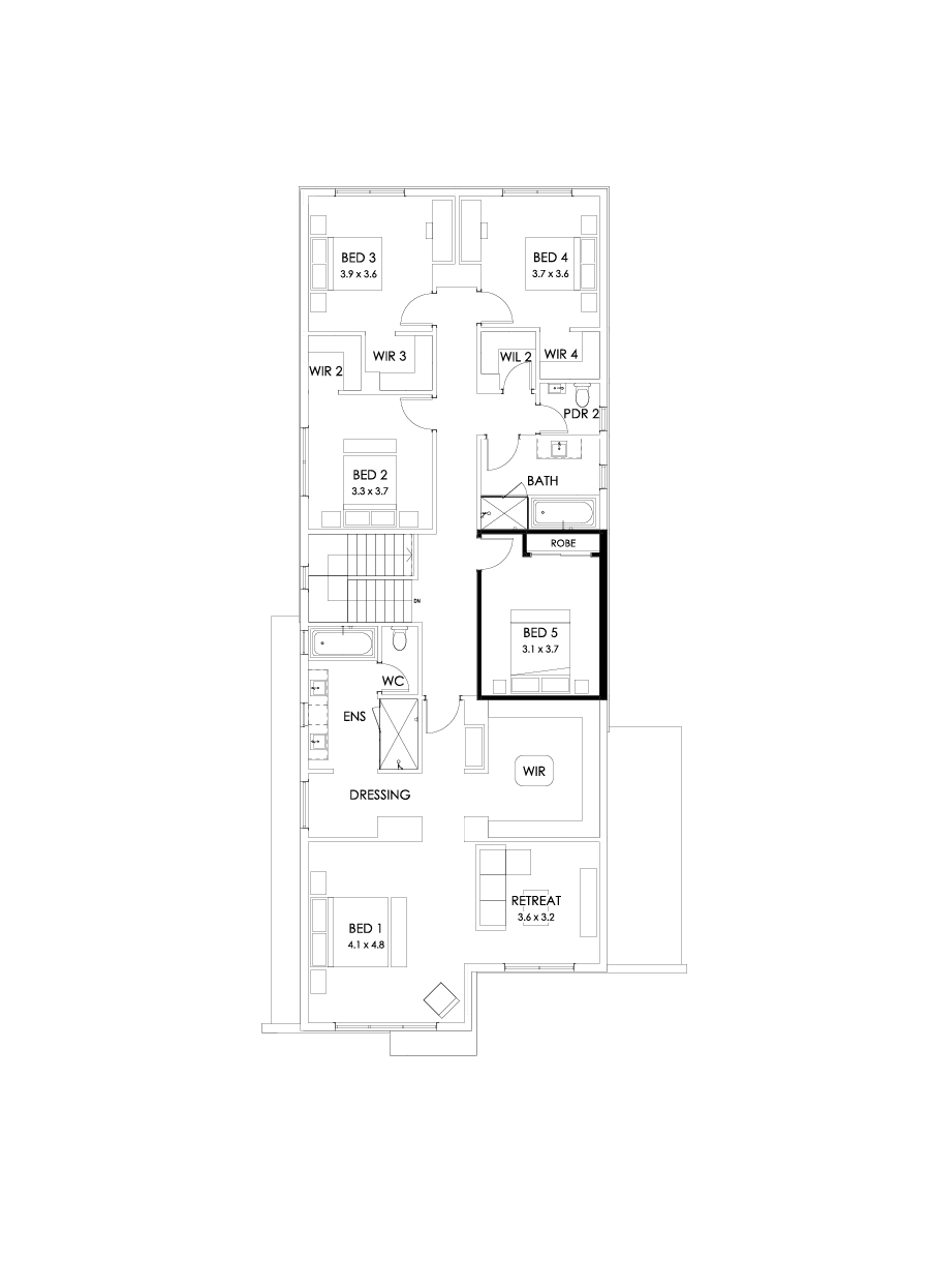 40 First Floor Floorplan (5th bedroom - Flipped)